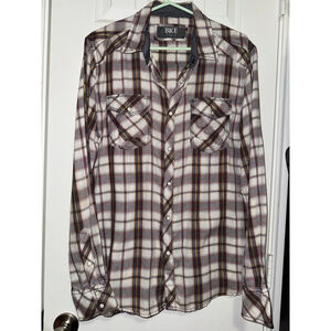 Men's BKE M White Burgundy Plaid Long Sleeve Casual Button Down Shirt​